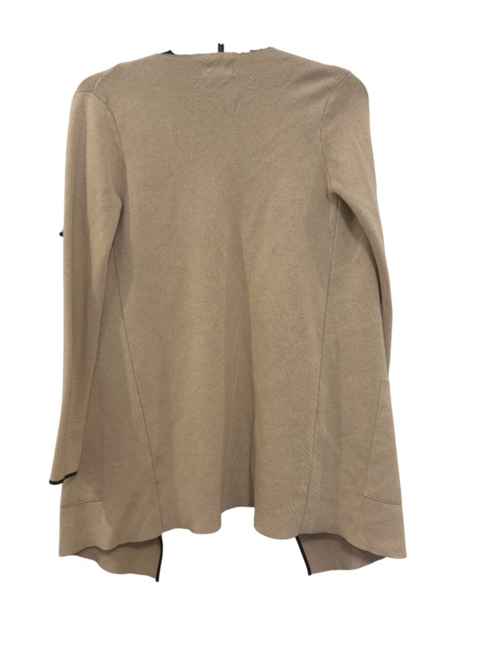 Zara Knit Beige Open Front Cardigan With Pockets & Black Trim - Picture 6 of 7